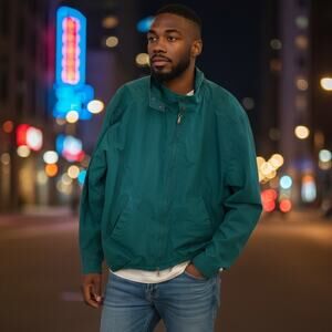 Lands' End Men's Runaway Jacket Large Teal Water Resistant Casual Outdoor Zip Up